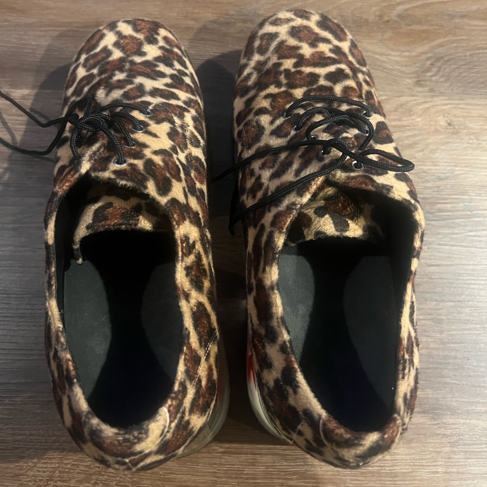 Male leopard print platform with goldfish heels